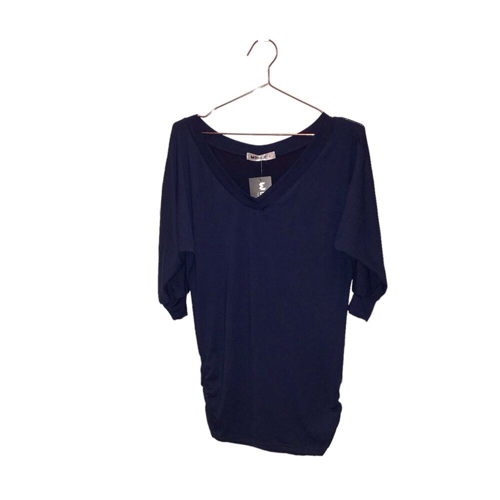 doublju blue v neck with ruched side top size small new with tag